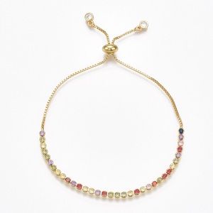 Adjustable Brass Cubic Zirconia Mixed Color Slider Bracelet